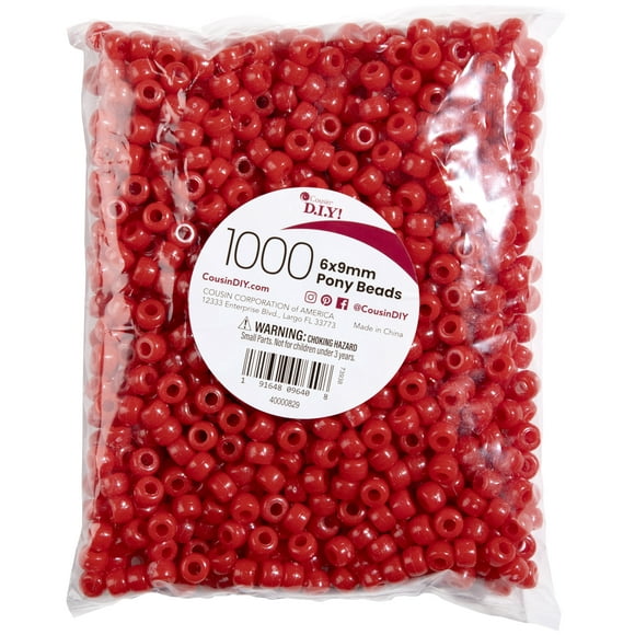 Cousindiy Pony Beads 6Mmx9mm 1,000/Pkg-Opaque Red