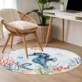 thumbnail image 5 of Sea Horse Round Living Room Rugs 4 ft, Vintage Watercolor Ocean Animals Colorful Corals Seaweed Blue Washable Area Rug Non-Slip Sturdy Edge Binding Round Carpet for Entryway Kitchen Bedroom Bathroom, 5 of 9