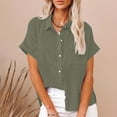thumbnail image 2 of vigerkar Womens Cotton Linen Button Down Shirt Summer Casual Short Sleeve Solid Color T Shirts Loose Work Tops with Pockets AG, XL, 2 of 6