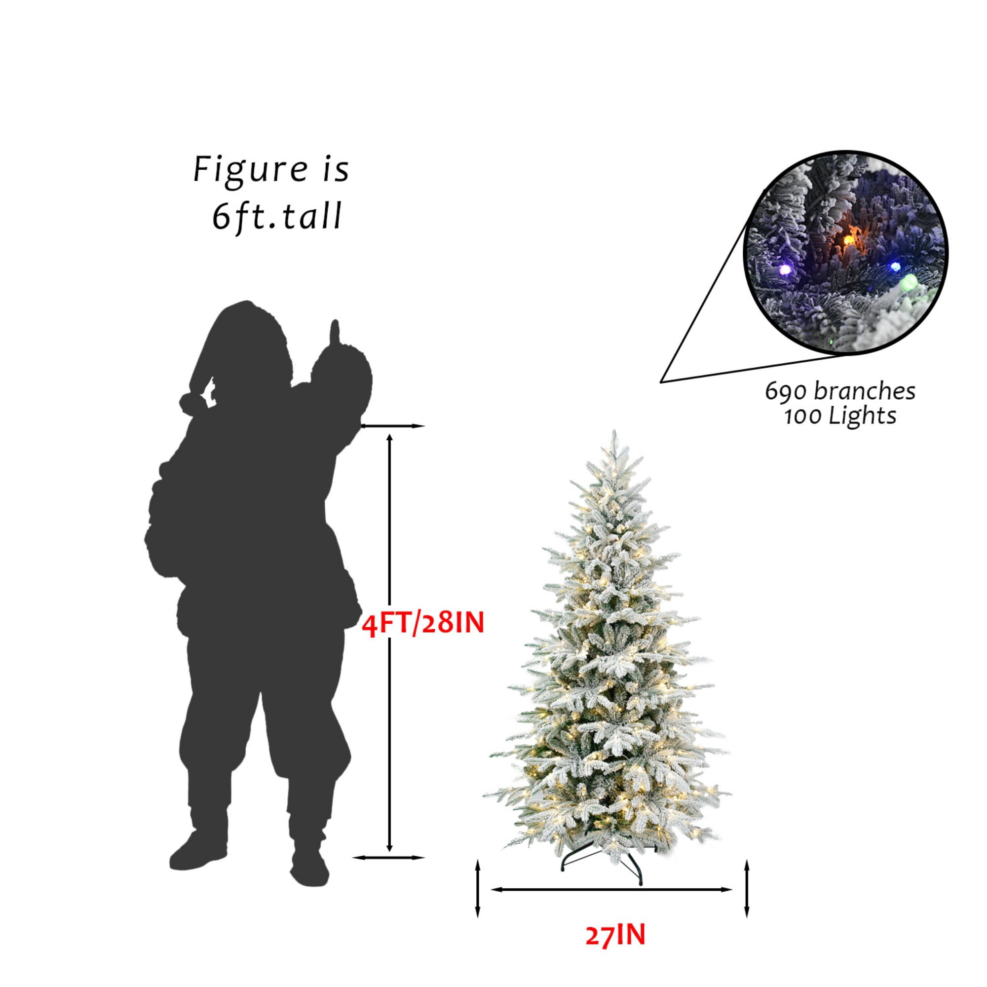 DEALTOPS 8 FT Snow-Flocked Pre-Lit Artificial Christmas Tree with 520 Color-Changing 9-Mode LEDs, 3136 Tips