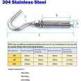 thumbnail image 3 of Expansion Bolt Screw Sleeve Anchor， Open Expansion Hook 5pcs M8 304 Stainless Steel Cup Hooks Screw Expansion Heavy Duty Bolts Open Cup Hook Anchor Bolts (Color : Parent), 3 of 5
