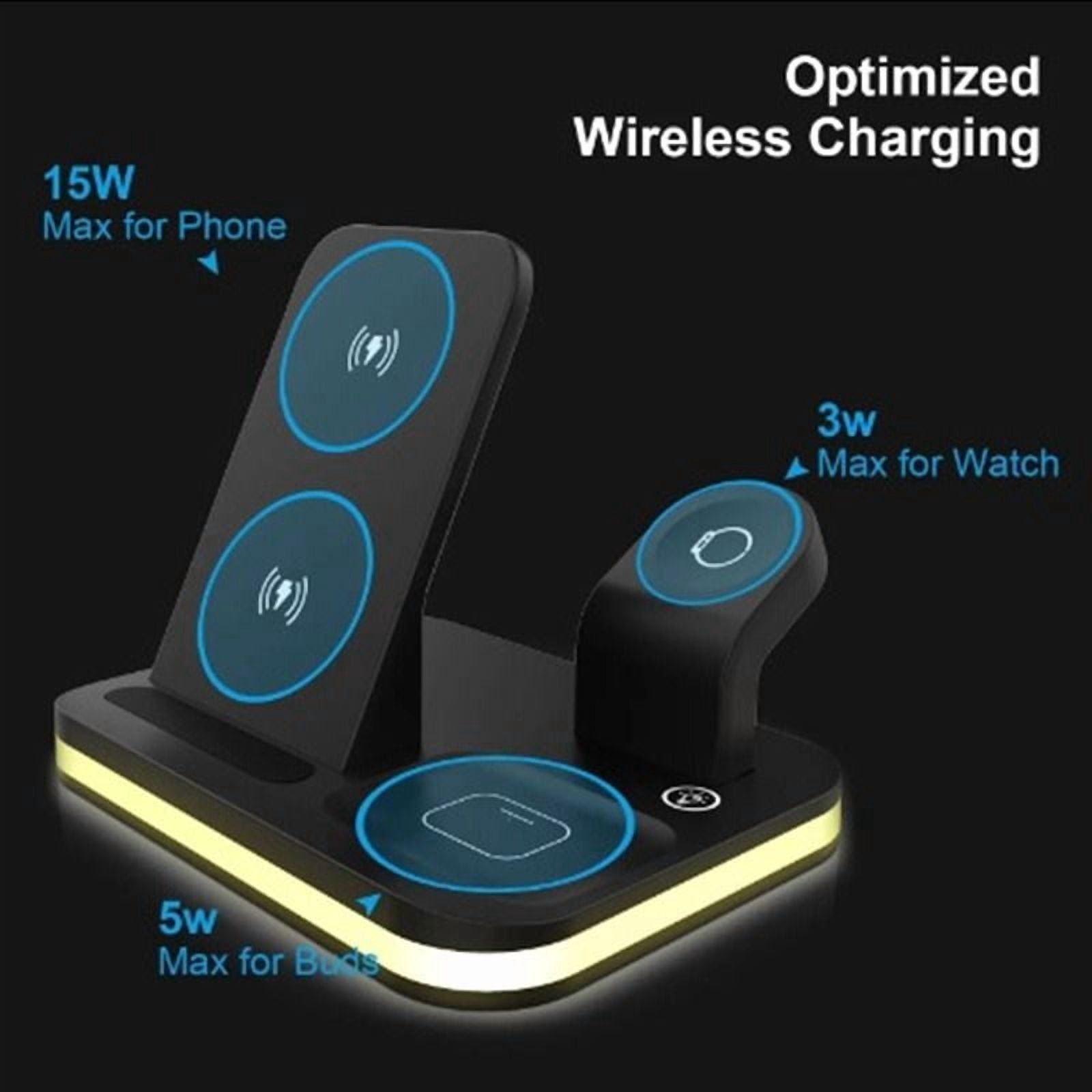 3-in-1 Fast Wireless Charging Station - 15W for iPhone 12-14 Apple Watch AirPods (Black Night Stand Mode)