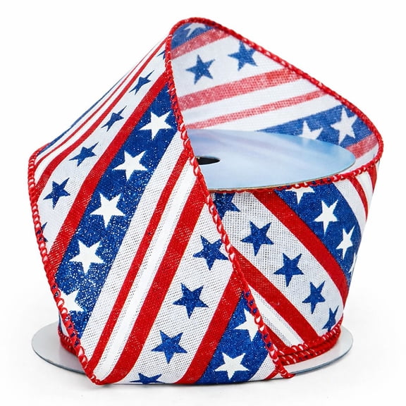 Patriotic Stars Stripes Satin Ribbon - 2 1/2" x 10 Yards, Wired Edge, Memorial Day, 4th of July, 250th Anniversary USA, Vintage Americana, Wreath, Gift Wrap, Election, Rally, Parade, Veterans Day