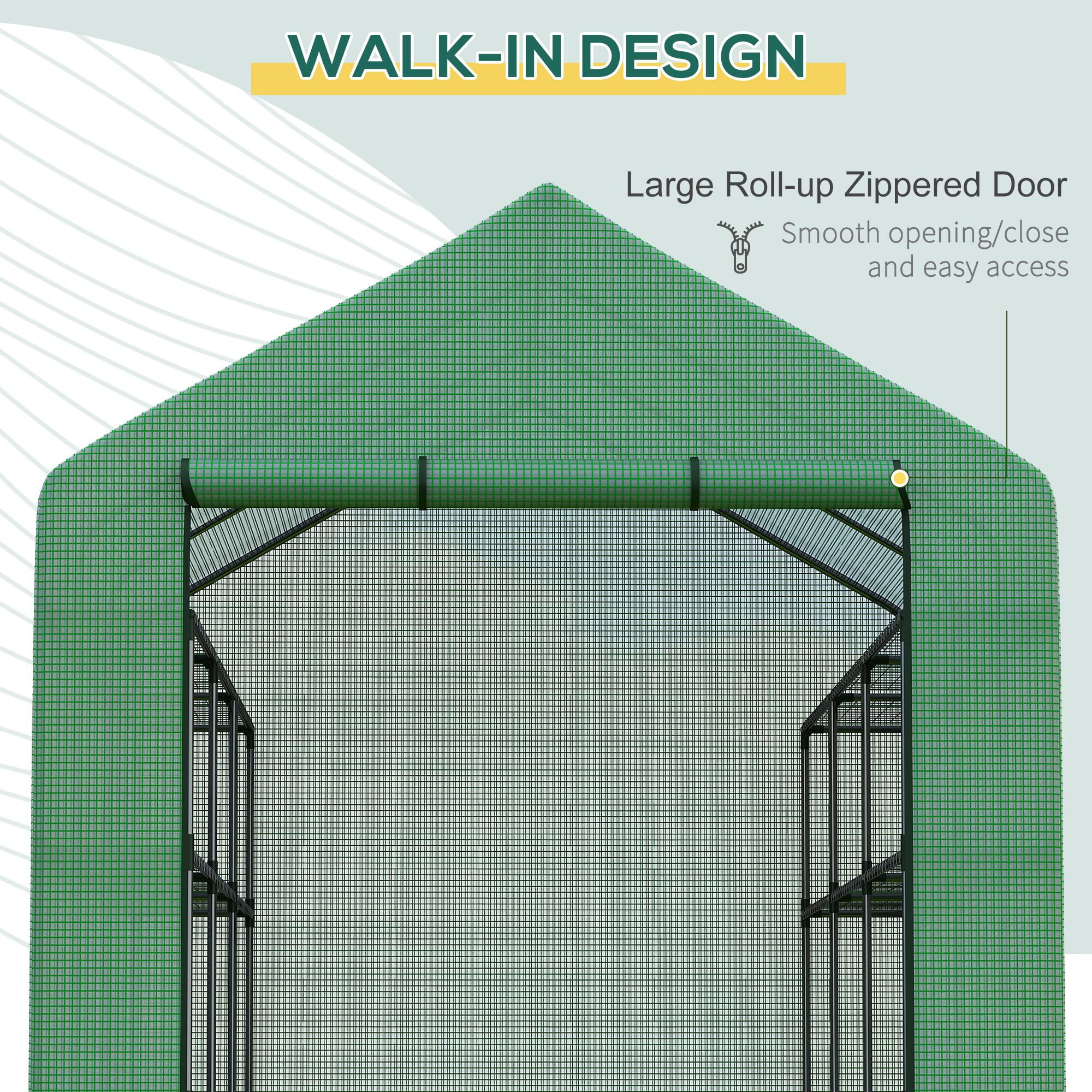 Garden Pots Walk-in Greenhouse for Outdoors with Roll-up Zipper Door, 18 Shelves, PE Cover, Small & Portable Build, Heavy Duty Humidity Seal, 95.25" x 70.75" x 82.75", Green,Outdoor Garden Planters