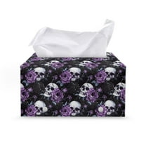 Psesaysky PU Leather Tissue Box Cover Rectangular Skull Purple Rose Tissue Holder Dispenser Paper Cover Case Napkin Holder Home Decor for Bathroom living room office car kitchen