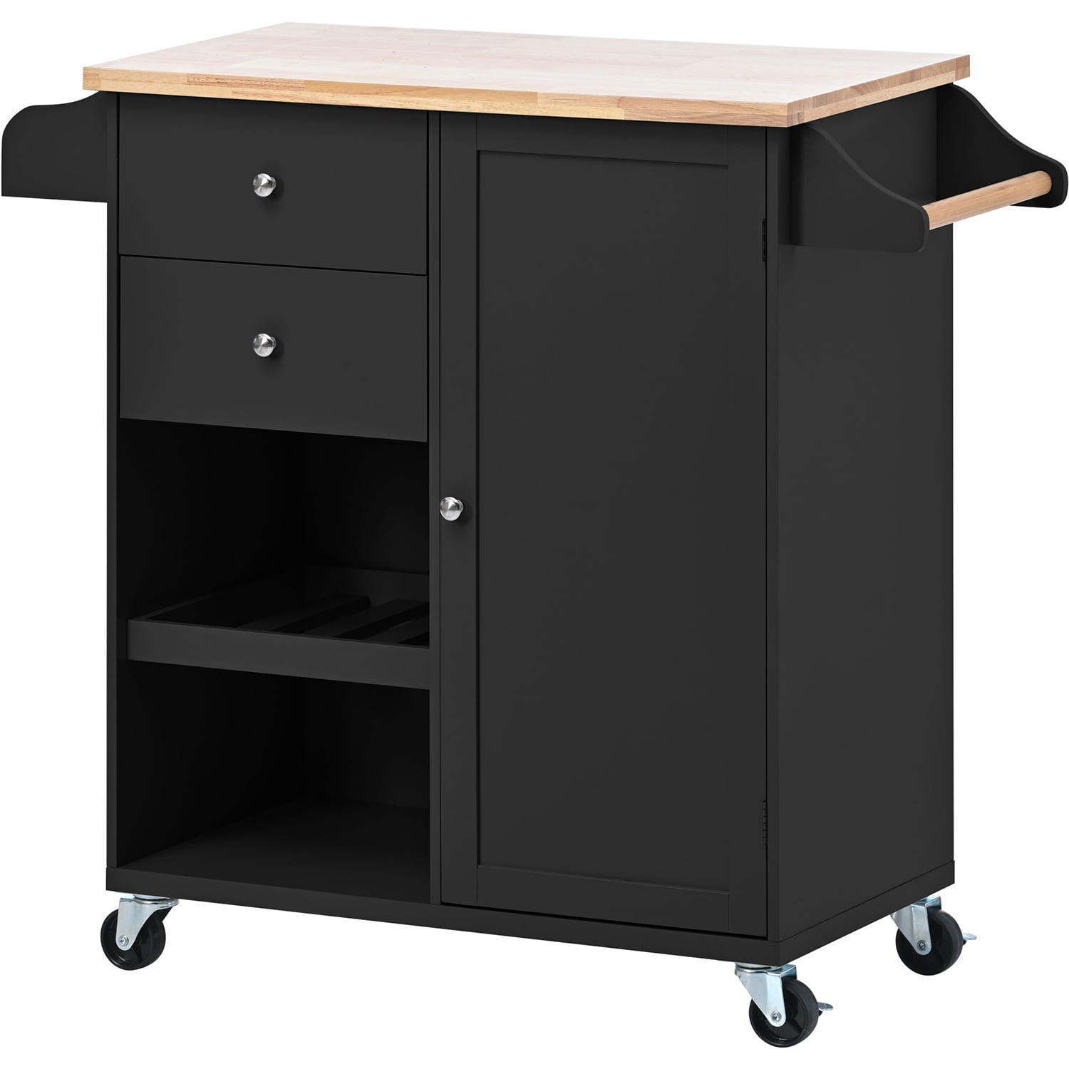 Kepooman Kitchen Cart with Spice Rack, Towel Rack & Two Drawers, Kitchen Island on Wheels for Your Daily Food Preparation, Black Kepooman Kitchen Cart with Spice Rack, Towel Rack & Two Drawers, Kitchen Island on Wheels for Your Daily Food Preparation, Black