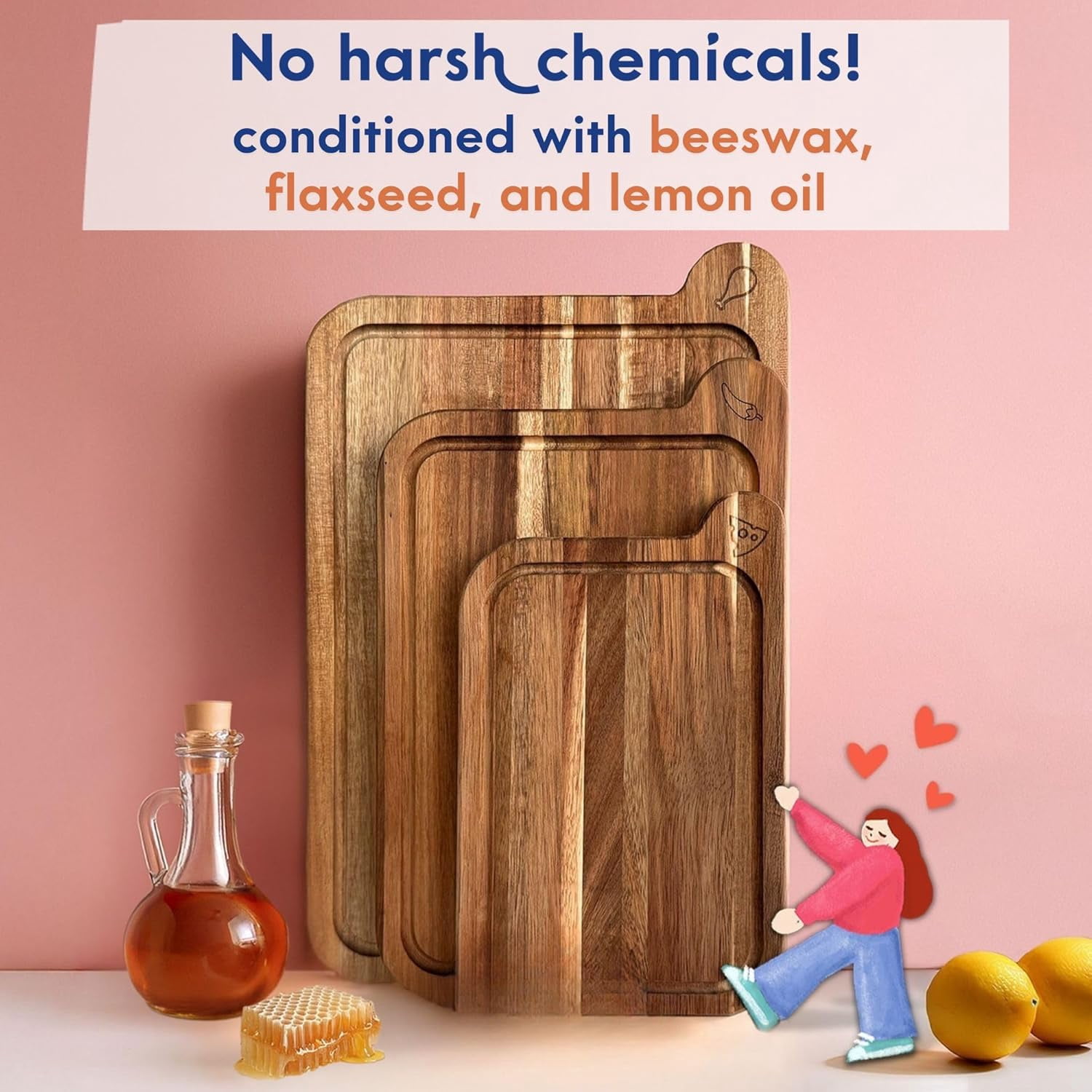 Non-Toxic Wood Cutting Board Set – FSC® Certified Acacia Wood (Set of 3)