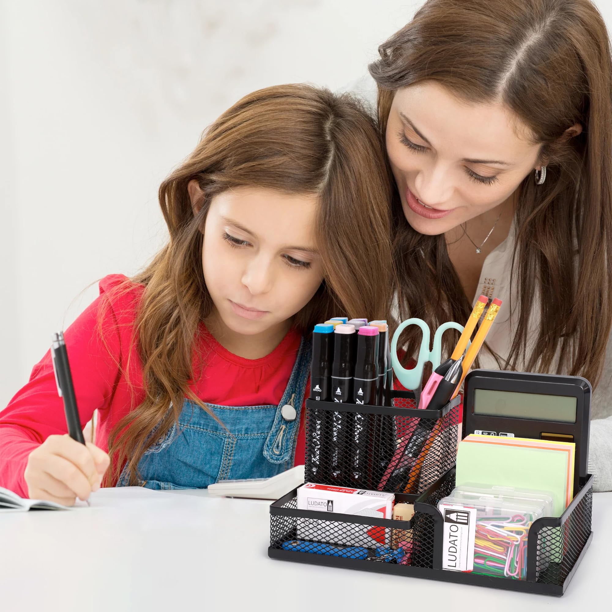 2 Pieces Mesh Pen Holder Desk Organizers and Accessories for Desk,3 Compartments Black Pencil Holder for Office Supplies, Gifts for Colleague