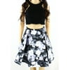 Xscape Women's 2PC Laced Crop Top & Floral Skirt Set (4, Black/Grey)