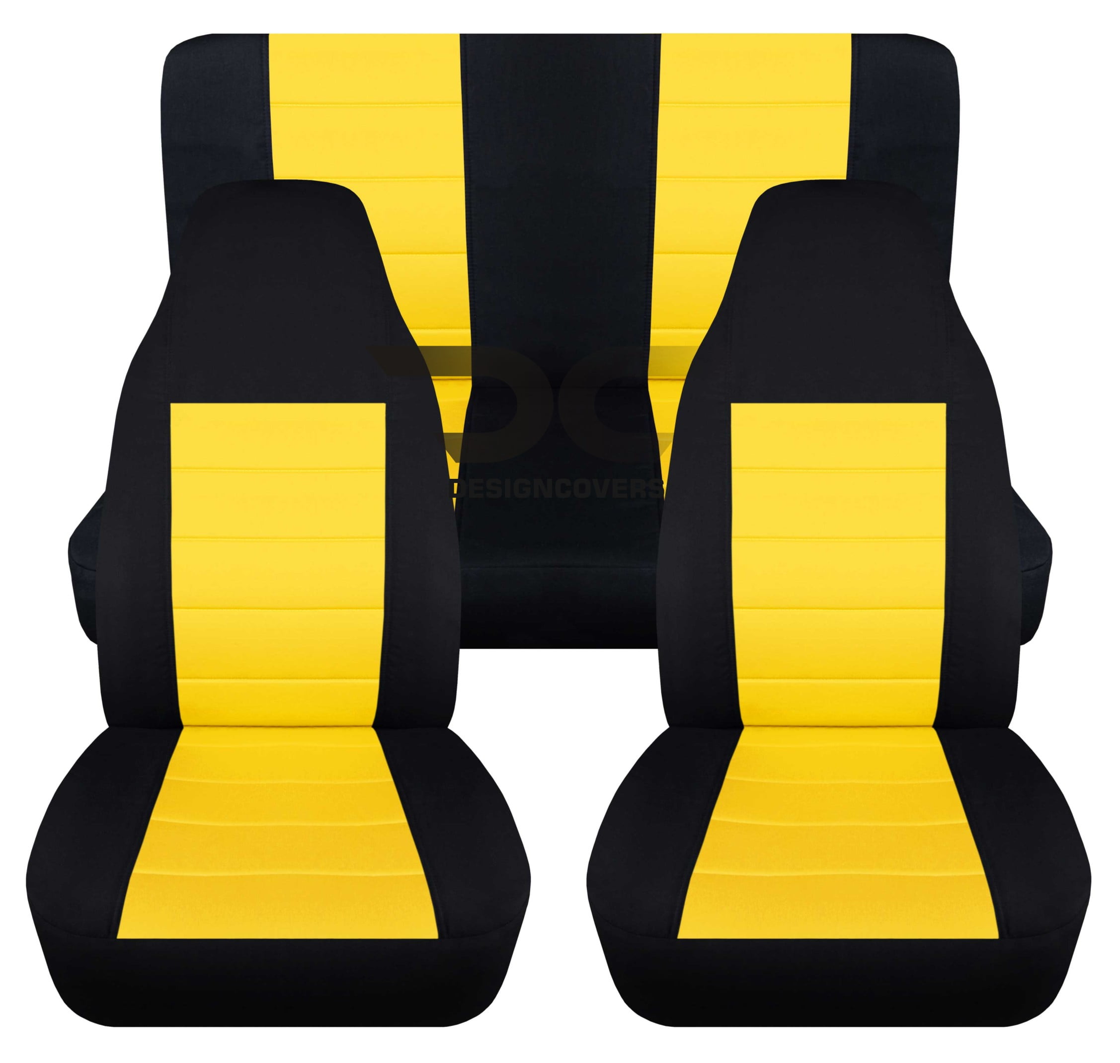 T188-Designcovers Compatible with 1987-1995 Jeep Wrangler YJ 2door Seat  Covers:Black and yellow - Full Set 