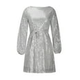 thumbnail image 4 of YYDGH On Clearance Women Sequins Evening Dress Sexy Mesh High Waist Glitter Sparkle Cocktail Party Dress Crew Neck Long Sleeve Mini Formal Dress(Silver,M), 4 of 8