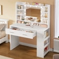 thumbnail image 5 of TEENFON Makeup Vanity Set with Mirror & Lights, Vanity Desk with 2 Drawers and 6 Open Shelves, Dressing Table with Side Storage, White, 5 of 10