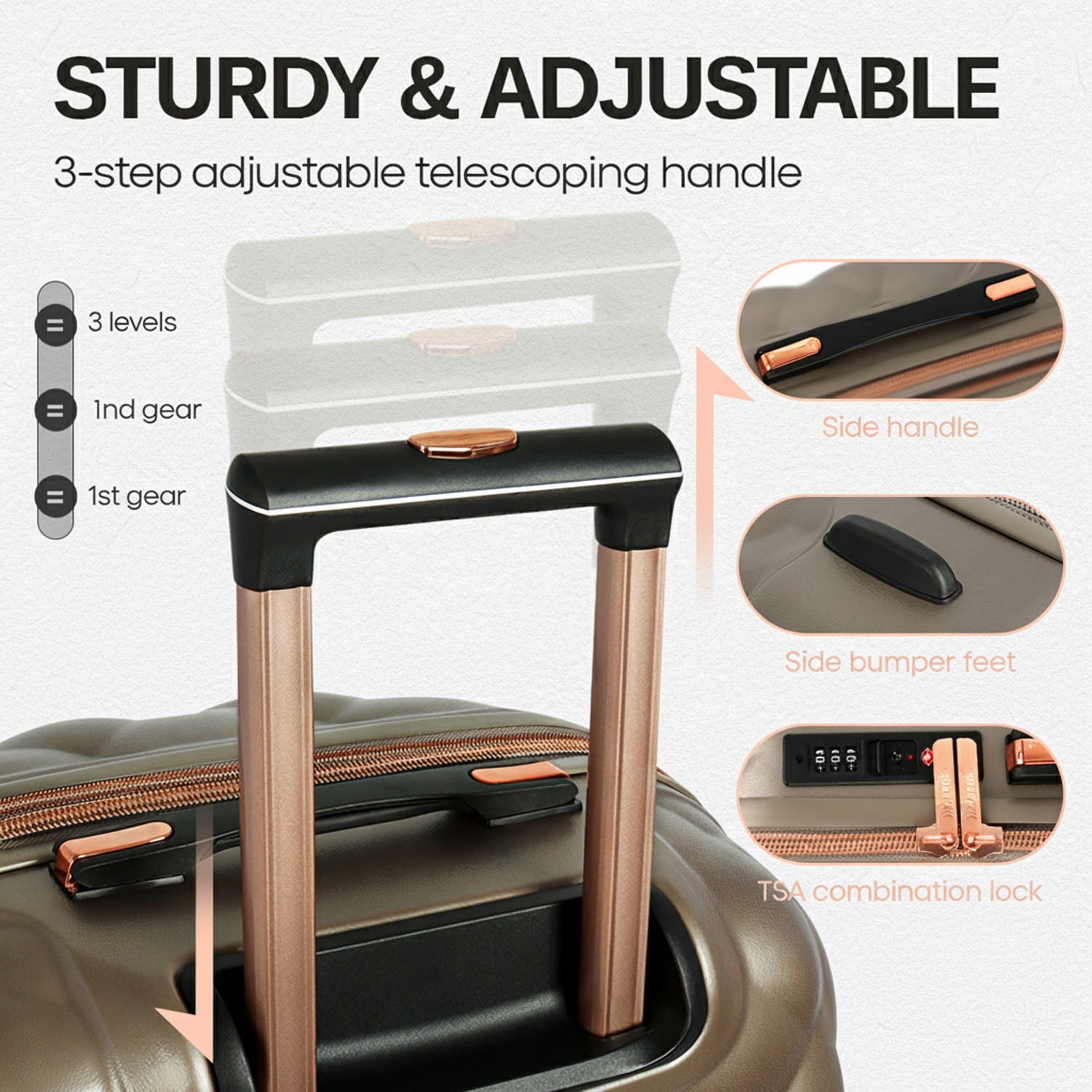 4-Piece Hardside Luggage Set, Lightweight Spinner Suitcases with TSA Lock, Expandable,  Elephant/Skin, 14"/20"/25"/29", WD8810