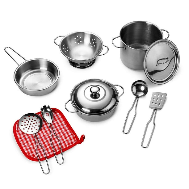 Playkidz Super Durable 11 Piece Stainless Steel Pots and Pans Cookware