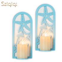 Sziqiqi Set of 2 Metal Candle Sconces: Blue Vintage Wall Mounted Tea Light Holders for Home Decor, Living Room, Bedroom, Fireplace, Bathroom