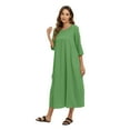 thumbnail image 3 of Women's Dress Long Sleeve Casual Plus Size Dress Solid Loose Casual Crewneck Long Dress,S-5XL, 3 of 7