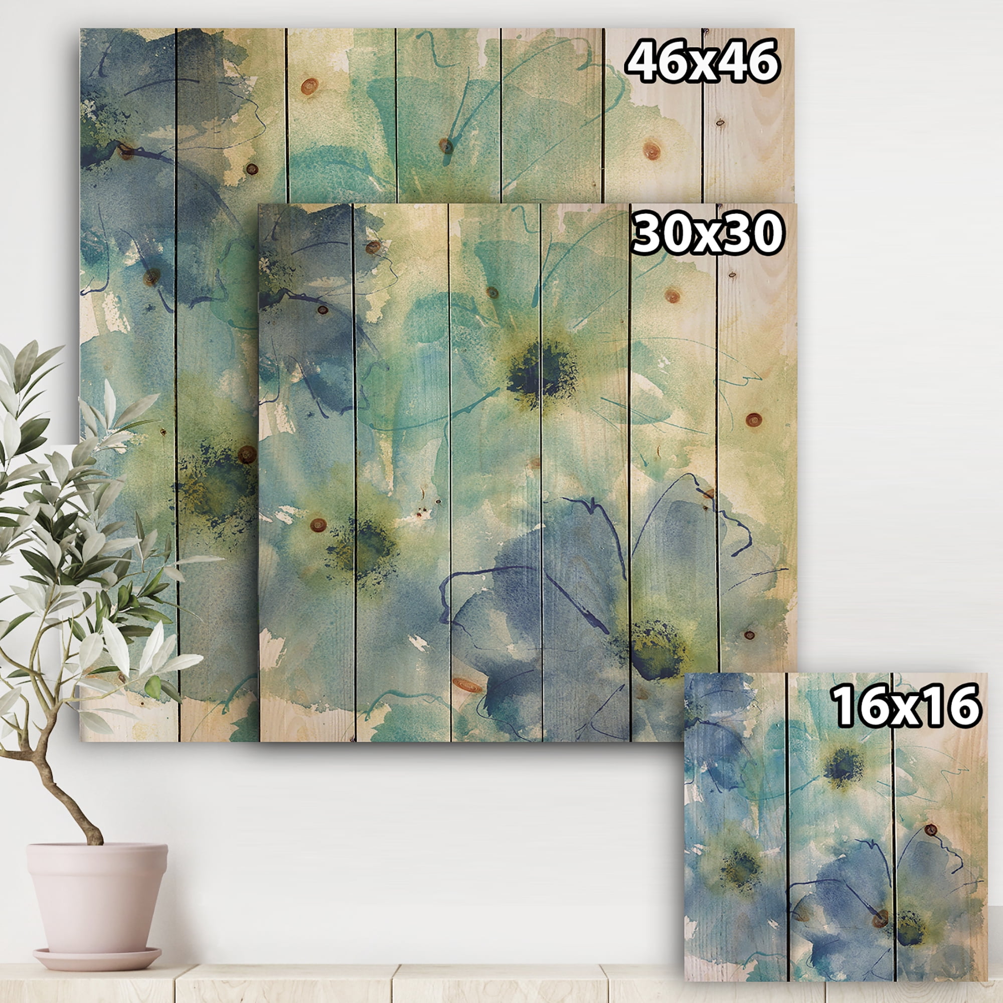 Designart 'Cosmos Abstract Flowers' Cabin & Lodge Print on Natural Pine Wood