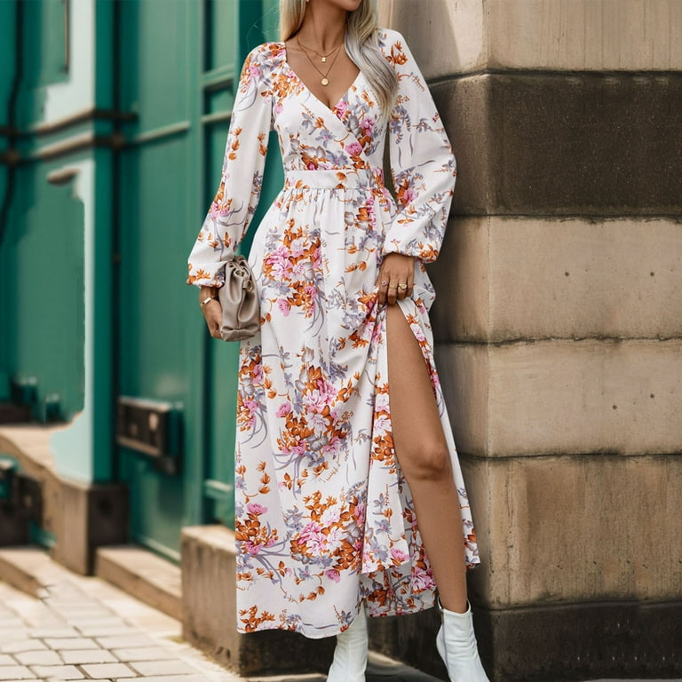 Fashion Street Print Split Joint V Neck Printed Dresses Fashion Street Print Split Joint V Neck Printed Dresses