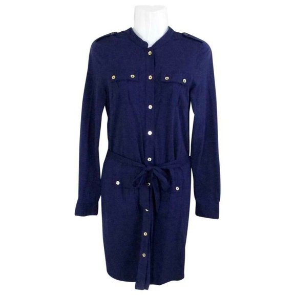 Pre-Owned Tommy Hilfiger Navy Blue Button Down Shirt Dress 100% Cotton Used Size Xs