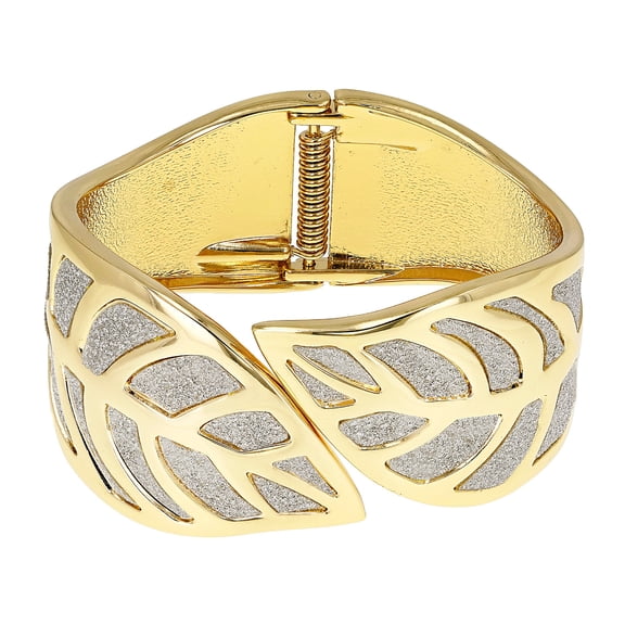 JTV Silver Shimmer Gold Tone Leaf Bangle Bracelet