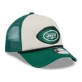 thumbnail image 3 of Men's New Era Stone/Green New York Jets 2024 Sideline Historic 9FORTY A-Frame Trucker Adjustable Hat, 3 of 6