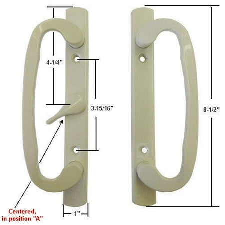 Keyed Sliding Patio Door Handle Set Sliding Glass Patio Door Handle Set, Mortise Type, A-Position, Non-Keyed, Beige, 3-15/16