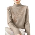 thumbnail image 6 of Women's Turtleneck Mock Neck Sweater Long Sleeve Casual Dressy Knit, Fall Winter Trendy Pullover Top Camel 2XL, 6 of 7