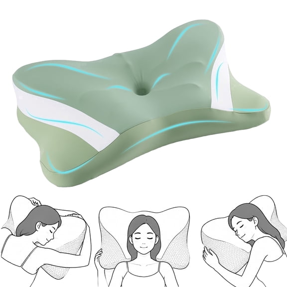 edx Queen Size Ergonomic Cervical Pillow for Pain Relief Sleeping, Contour Orthopedic Bed Pillow for Back Stomach Sleepers, Green