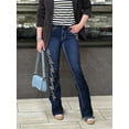 thumbnail image 4 of ROAD MARKINGS Women's Flare Jeans with Printing Side Design, Dark Blue Denim, Boot Cut (US, Alpha, Small, Regular, Regular, Dark Blue), 4 of 5