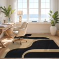 thumbnail image 3 of Design&I 9'x12' Washable Area Rug Giant Skid-Resistant Black Beige Abstract Curves and Fluid Lines Design Elegant Modern Artistic for Great Room, Large Living, 3 of 7