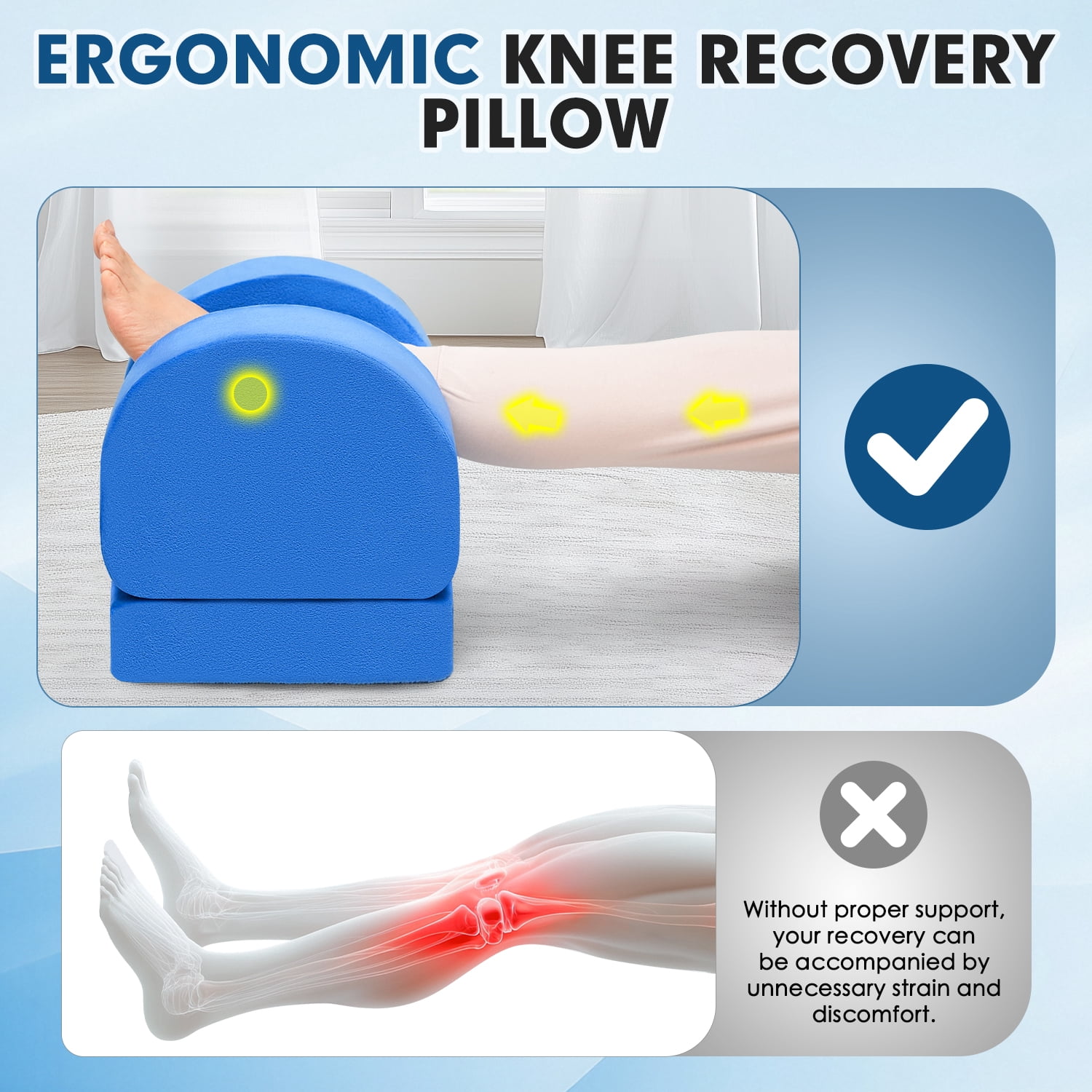 Yomfey Leg Elevation Pillow for Knee Surgery Recovery, Adjustable U-Shaped Knee Replacement Pillow with Dual Height Support, Leg Wedge Pillow for Hip, Ankle and Foot Recovery