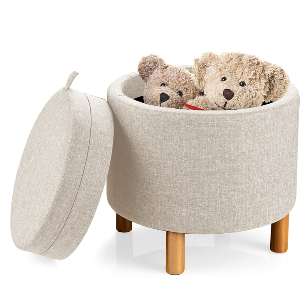 Finihen Round Fabric Storage Ottoman, Footrest Stool, Vanity Chair, Storage Ottoman with Tray and Non-Slip Pads, for Living Room, Bedroom, Beige Finihen Round Fabric Storage Ottoman, Footrest Stool, Vanity Chair, Storage Ottoman with Tray and Non-Slip Pads, for Living Room, Bedroom, Beige