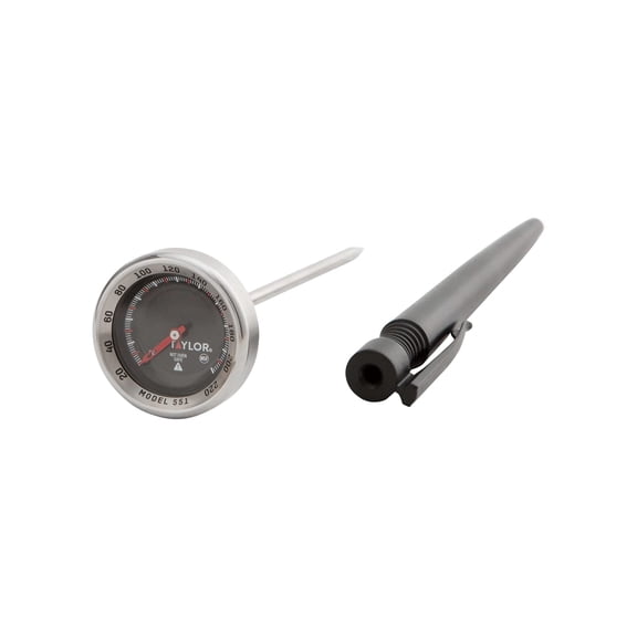 Taylor Pro Series Analog Instant Read Thermometer – 5" Stem, NSF Stainless Steel Dial Gauge with Pocket Clip, 120°F to 220°F Temperature Range for Meat, Grill & Baking Use (Black)