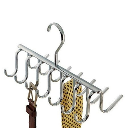 Decor Hut Belt Tie Hanger Organizer Rack Chrome Hangs on Rod with 7 Tie Hooks & 7 belt hooks to Keep Your Accessories