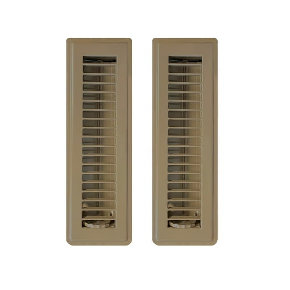2in x 10in Basic Brown Metal Heating and Cooling Floor Louvered Register (2 PACK) - Overall Dimensions 3 3/4in x 11 1/2in
