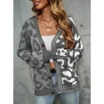 thumbnail image 2 of Women Slouchy Checkered Cardigan Open Front Oversized Vintage Graphic Sweaters Plaid Knit Outwear Coat Grey XL, 2 of 7