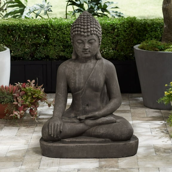 John Timberland Sitting Buddha Statue Sculpture Zen Asian Decor Outdoor Garden Front Porch Light Sandstone Finish 29 1/2" Tall