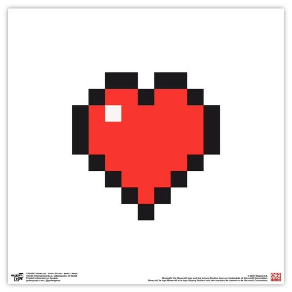 Gallery Pops Minecraft: Iconic Pixels - Items - Heart Wall Art, Unframed Version, 12" x 12"