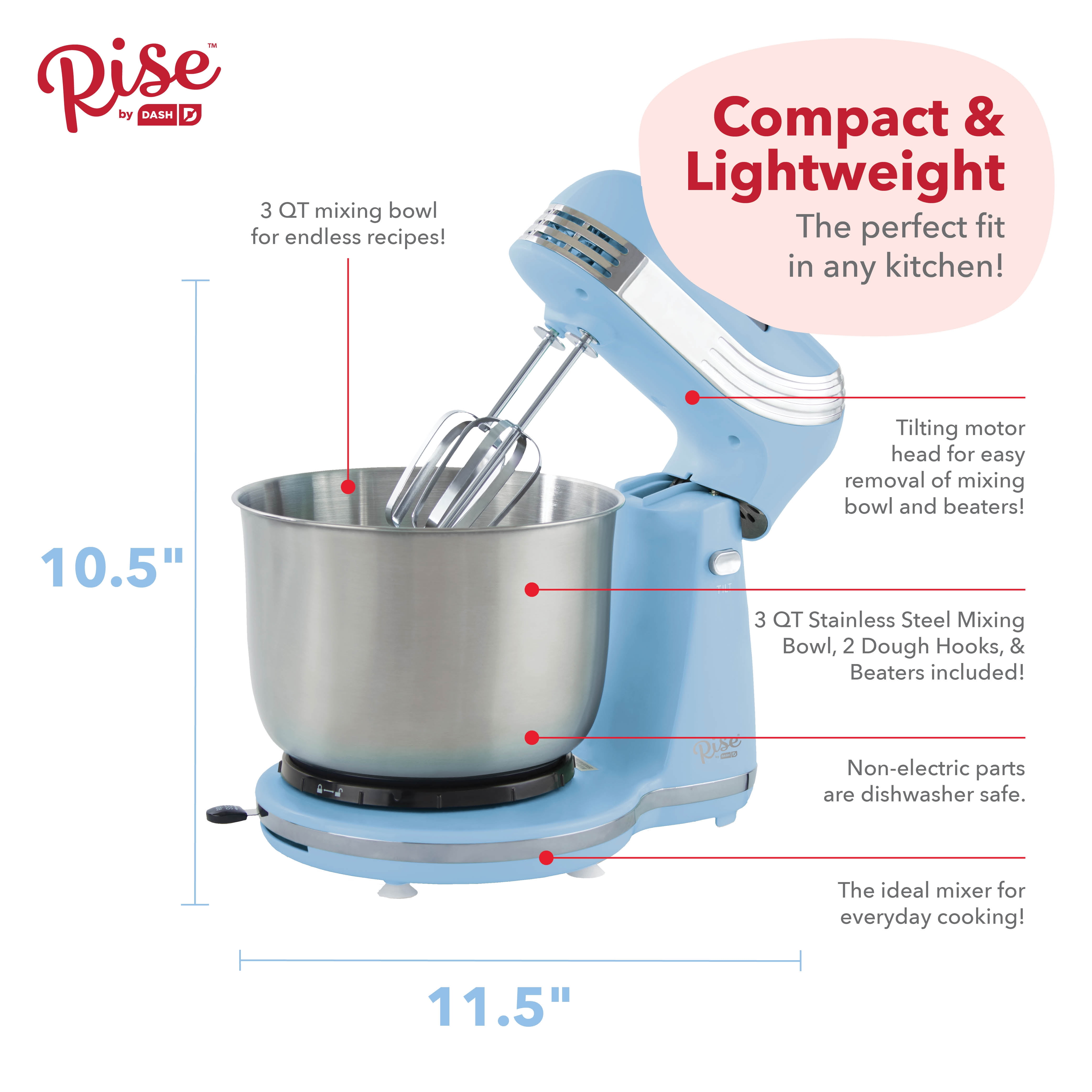 Dash Stand Mixer (Electric Mixer for Everyday Use): 6 Speed Stand Mixer  with 3 Q