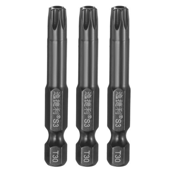 Uxcell 3pcs T30 Torx Screwdriver Bit 1/4" Hex Shank 50mm/2" Length S3 Steel Magnetic Tamper Proof Star 6 Point Head Hex Screw Driver Bits, Black