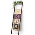 thumbnail image 4 of 6-Tier Blanket Ladder for Living Room, Blanket Quilt Ladder Rack Rustic Decorative Towel Holder, Wall Leaning Blanket Ladder Shelf Storage Farmhouse Decor for Bedroom Bathroom, Brown, 4 of 16