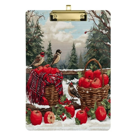 12.5" x 9" Acrylic Clipboard with Gold Clip & Retractable Hook for Office Classroom Home Apples and Baskets