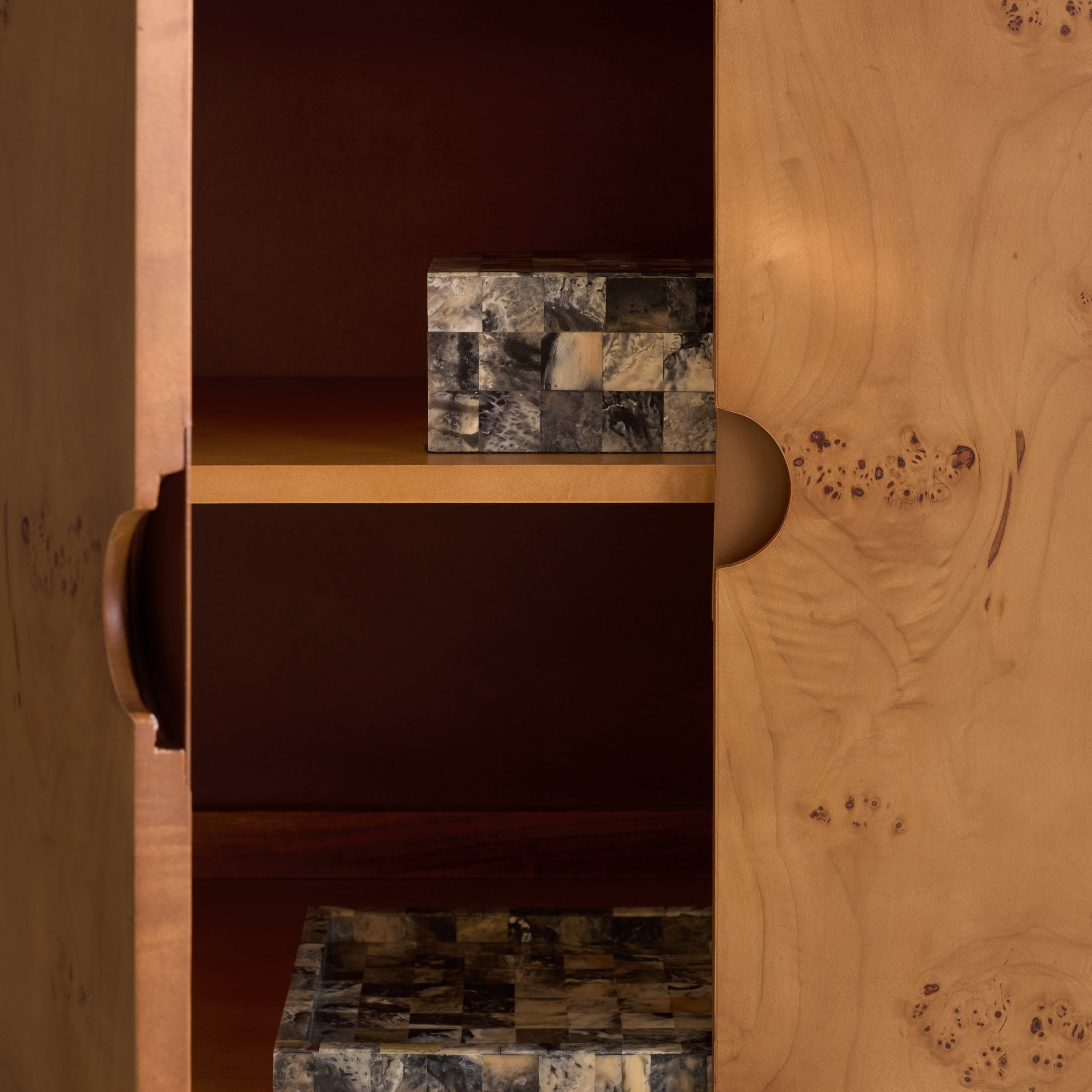 Safavieh Couture Tessly Burl Veneer Chest, Walnut Burl/Brass
