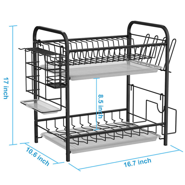 GSlife Dish Drying Rack for Kitchen 2 Tier Small Dish Rack with Drainboard  Rust-Resistant Compact Dish Drainer with Utensil Holder Cutting Board