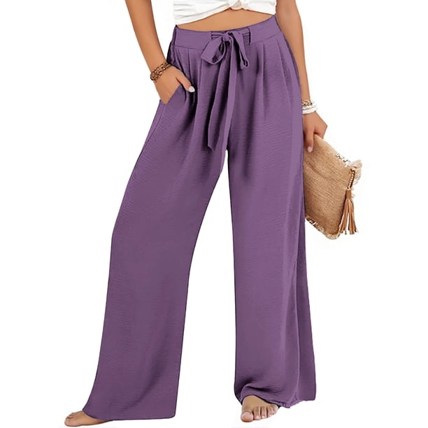 WILLBEST Pantalones Casuales para Mujer: Pantalones Anchos con Cordón En La Cintura, Cintura Alta, Elásticos, Cómodos, Rectos y Largos con Bolsillos. Grande