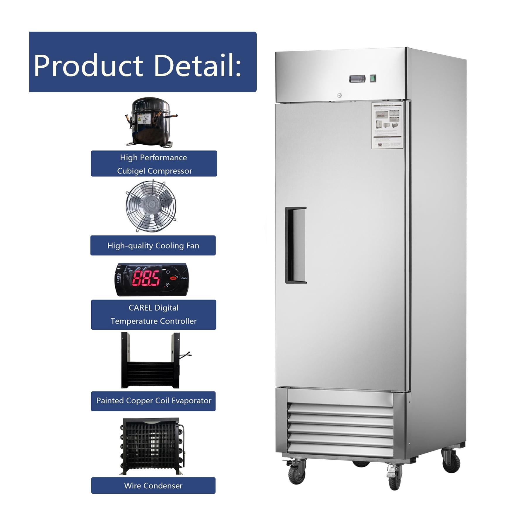 27"W Commercial Reach-in Freezer 18.68 Cu.ft. Upright Fan Cooling Freezer for Restaurants and Commercial