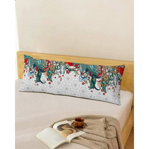 Abstract Boho Floral Throw Pillow Cover,Geometric Botanical Printed Multi Color Rectangle Decorative Pillow Case Protector Soft Cushion Cover Lumbar Pillowcase for Couch Sofa Bedroom Decor 20x54 Inch