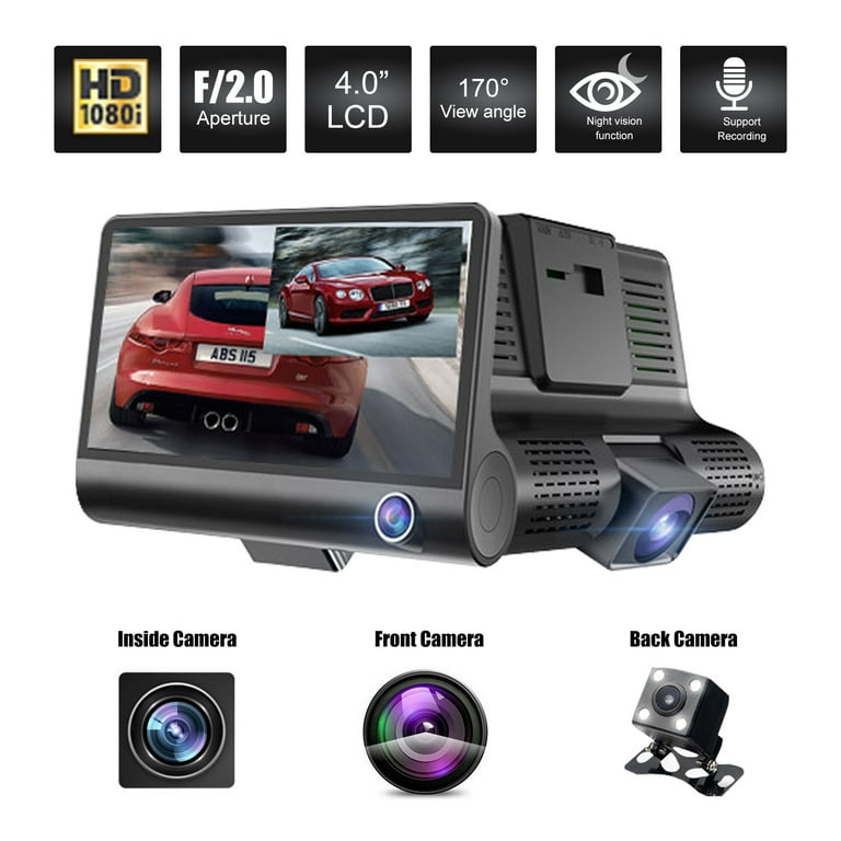 Car Dashcam DVR HD 3-Lens Inside Vehicle Dash Cam Camera Video Recorder