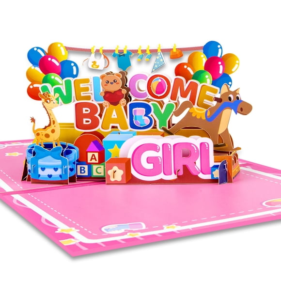 Tarjeta pop-up artística de felicitación para bebé niña