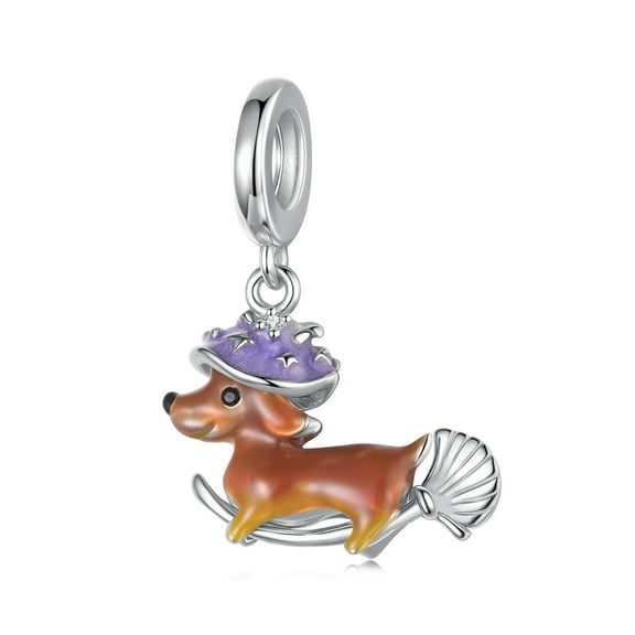 Halloween Magic Dachshund Pendant Charm, Genuine 925 Sterling Silver Charm, Compatible with Most Charm Bracelet